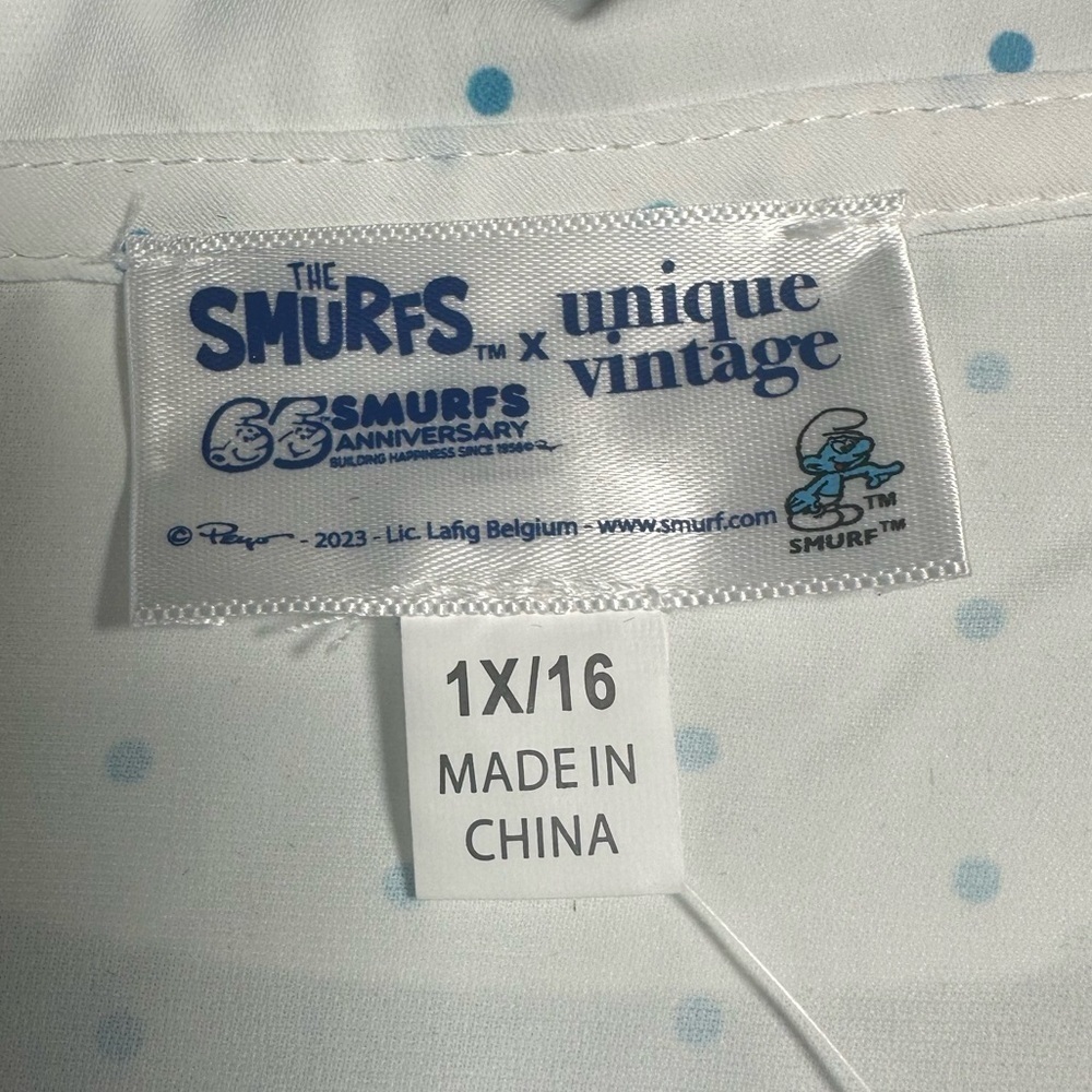 Unique Vintage x The Smurfs NEW Retro Polka Dot Blouse Top 1X/16 White Kidcore - Picture 8 of 12